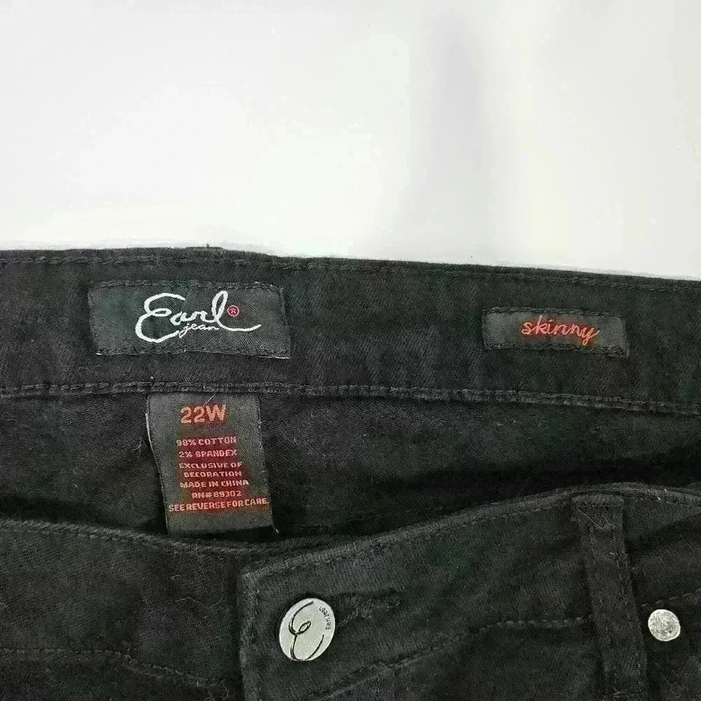 Earl Jeans Black Skinny Jeans Stretch Denim Rhinestone Pocket Detail SZ 22